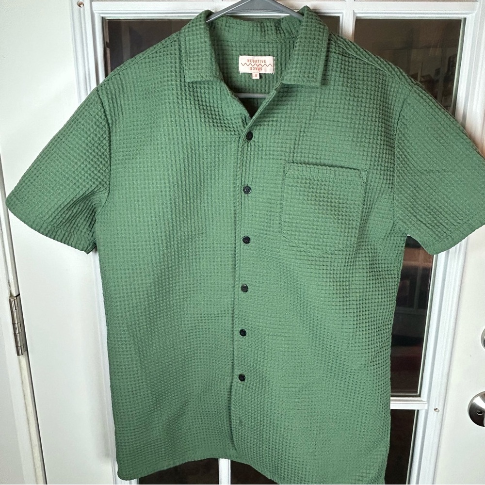 Men's Green‎ Waffle Knit Casual Shirt Size Small
